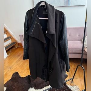 Leather sleeved long coat
